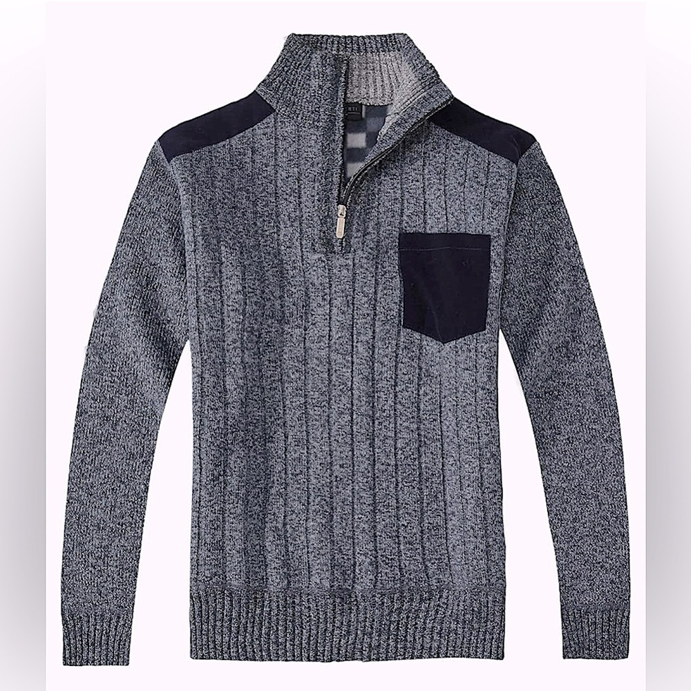 Men's Half Zip Pullover Knit Sweater Soft Brushed Flannel Lining Gioberti NEW